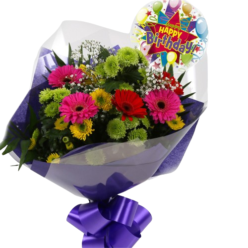 Birthday Balloon & Elegance Bouquet Flowers